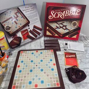 Scrabble Deluxe Turntable Game Complete, Burgundy Tiles Family Game Night